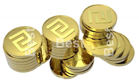 Stacks of gold coins isolated on a white background.