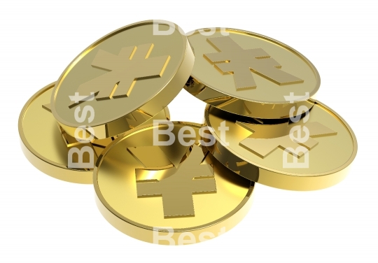 Stacks of gold coins isolated on a white background.