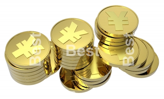 Stacks of gold coins isolated on a white background.