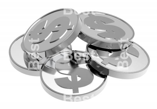 Stacks of silver coins isolated on a white background. 