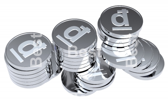 Stacks of silver coins isolated on a white background. 