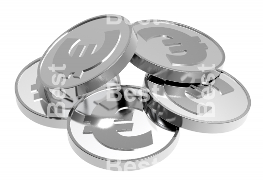 Stacks of silver coins isolated on a white background. 