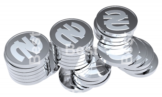 Stacks of silver coins isolated on a white background. 