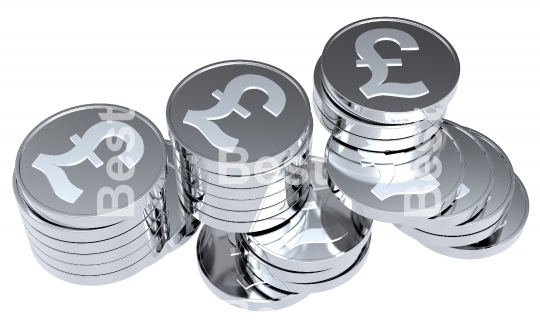 Stacks of silver coins isolated on a white background