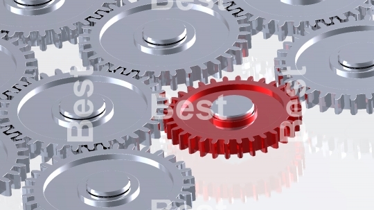 Steel gears in connection with red one. Concept for teamwork and business.