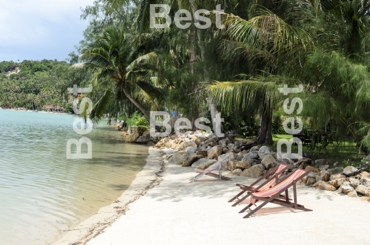 Sunbeds on the tropical beach