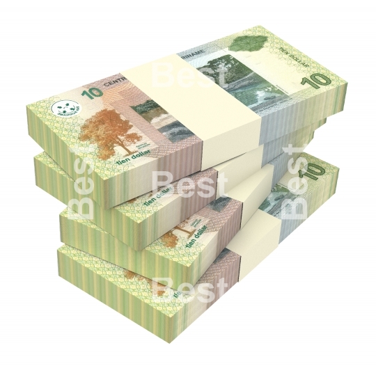 Surinamese dollar bills stack isolated on white background