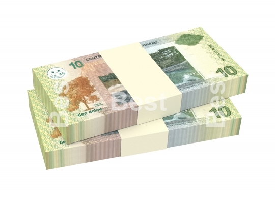 Surinamese dollar bills stack isolated on white background