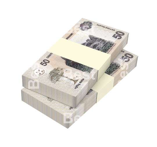 Surinamese dollar bills stack isolated on white background