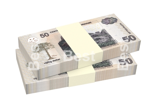 Surinamese dollar bills stack isolated on white background