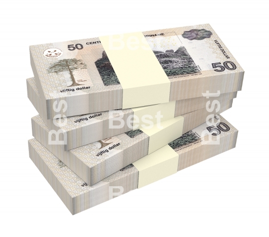Surinamese dollar bills stack isolated on white background