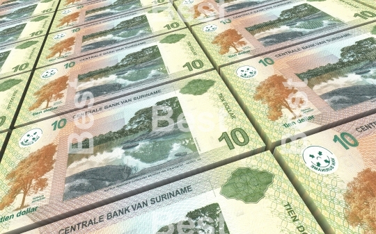 Surinamese dollar bills stacks background