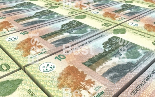 Surinamese dollar bills stacks background