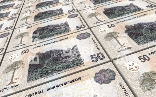 Surinamese dollar bills stacks background