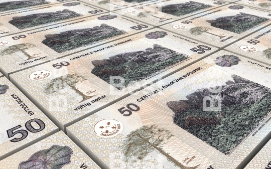 Surinamese dollar bills stacks background