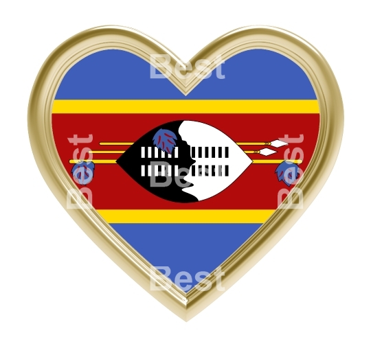 Swaziland flag in gold heart isolated on white background