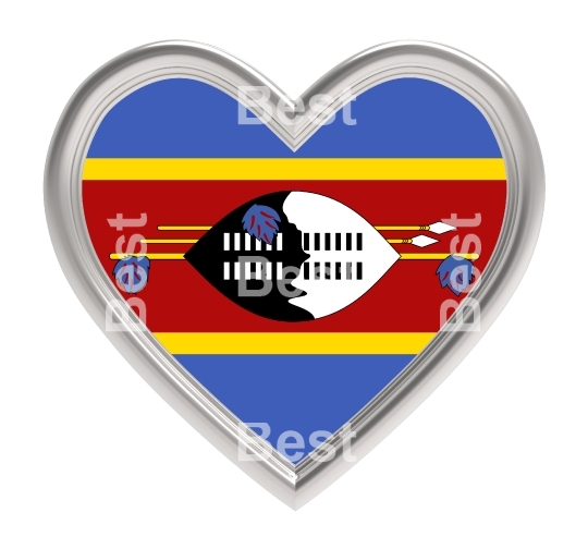 Swaziland flag in silver heart isolated on white background