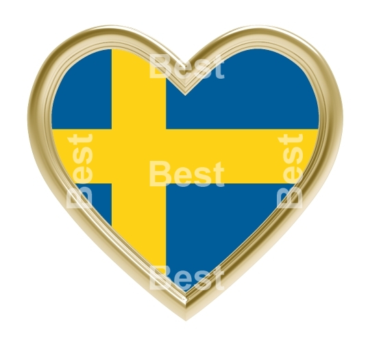 Sweden flag in gold heart isolated on white background