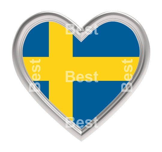 Sweden flag in silver heart isolated on white background