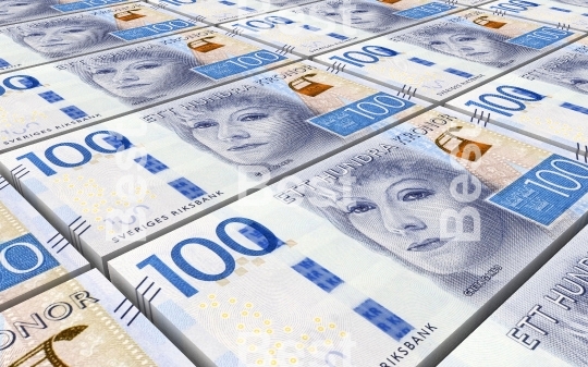 Swedish kronor bills stacks background