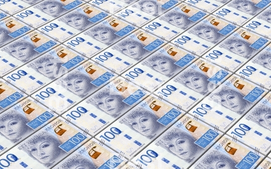 Swedish kronor bills stacks background