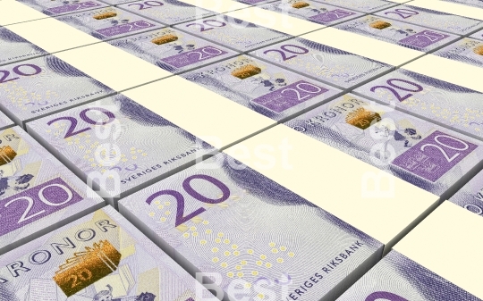 Swedish kronor bills stacks background