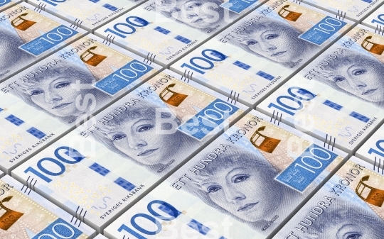 Swedish kronor bills stacks background