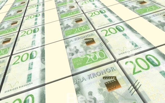 Swedish kronor bills stacks background