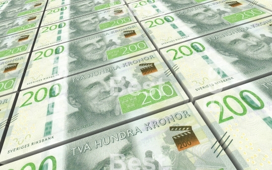 Swedish kronor bills stacks background