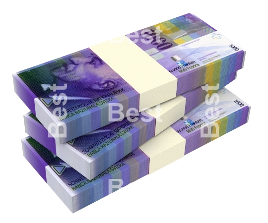Swiss franc bills isolated on white background
