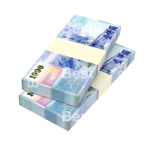 Taiwan yuan bills isolated on white background