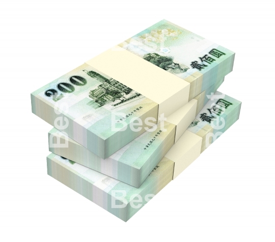 Taiwan yuan bills isolated on white with clipping path