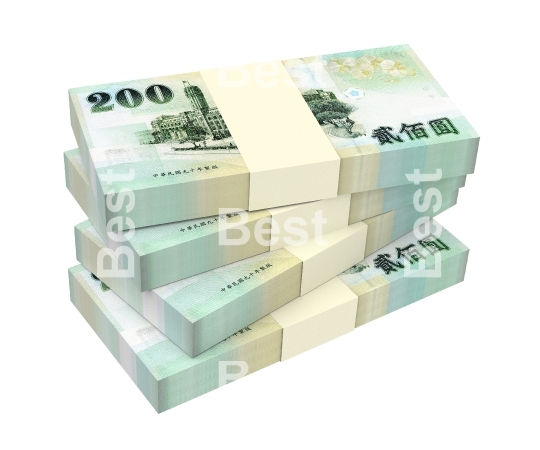 Taiwan yuan bills isolated on white with clipping path