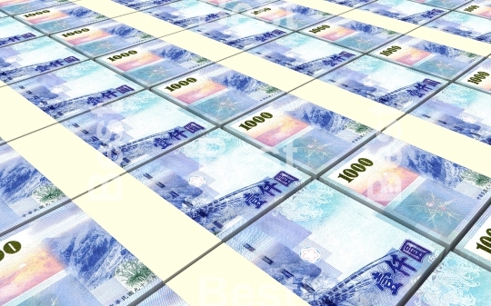 Taiwanese yuan bills stacks background