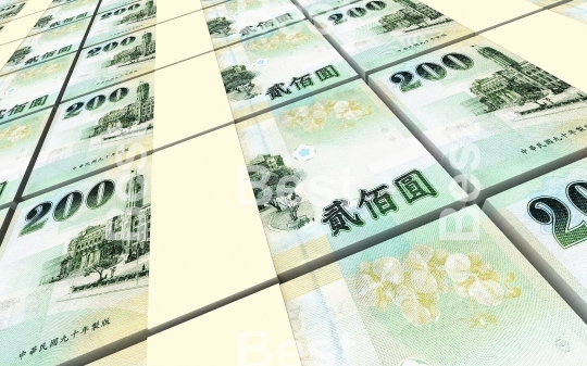 Taiwanese yuan bills stacks background