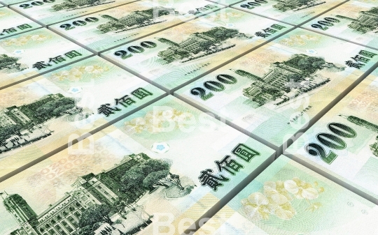 Taiwanese yuan bills stacks background