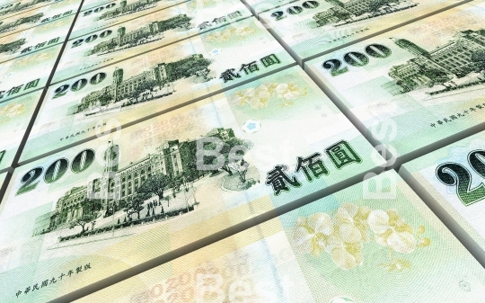 Taiwanese yuan bills stacks background