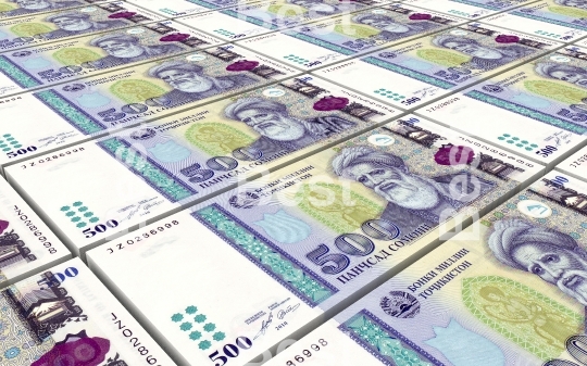 Tajikistani Somoni bills stacks background