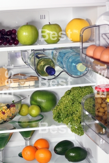 The inside of refrigerators. 