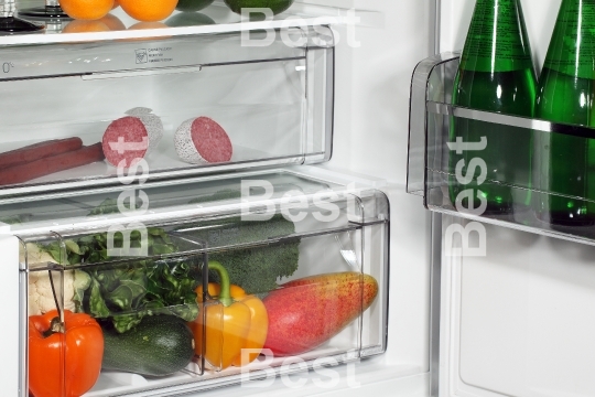 The inside of refrigerators. 