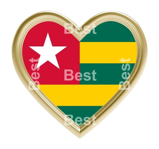 Togo flag in gold heart isolated on white background