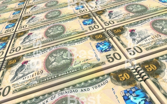 Trinidad and Tobago dollar bills stacks background