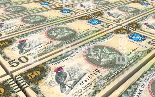 Trinidad and Tobago dollar bills stacks background