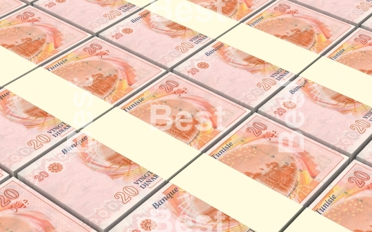 Tunisian dinars bills stacks background.