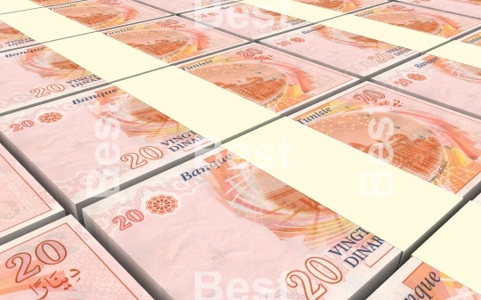 Tunisian dinars bills stacks background.