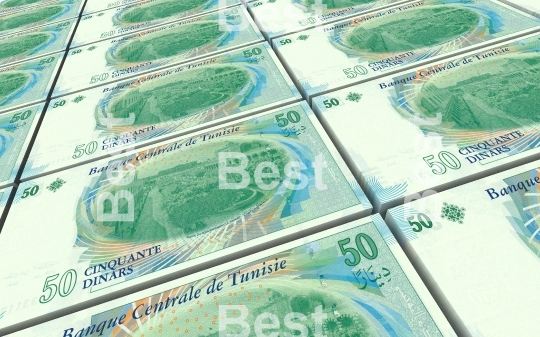 Tunisian dinars bills stacks background.