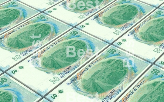 Tunisian dinars bills stacks background.
