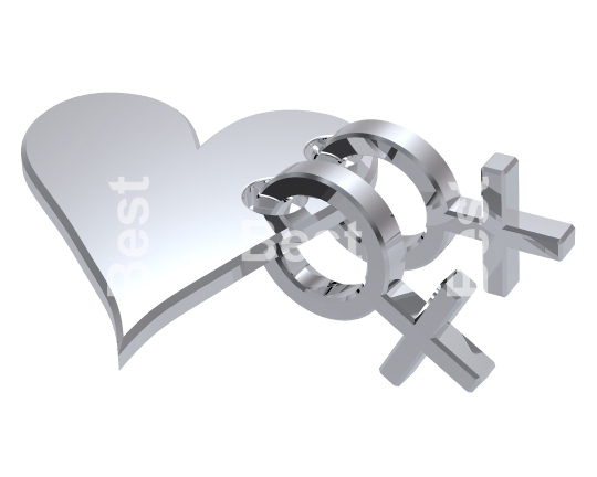 Two chrome female sex symbol with heart. 