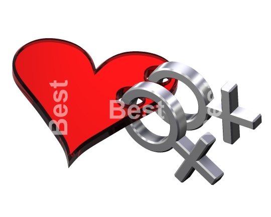 Two chrome female sex symbol with heart. 