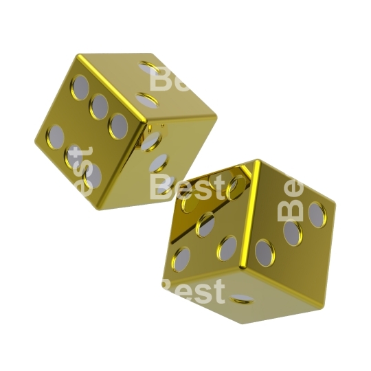 Two gold dices isolated on white. 